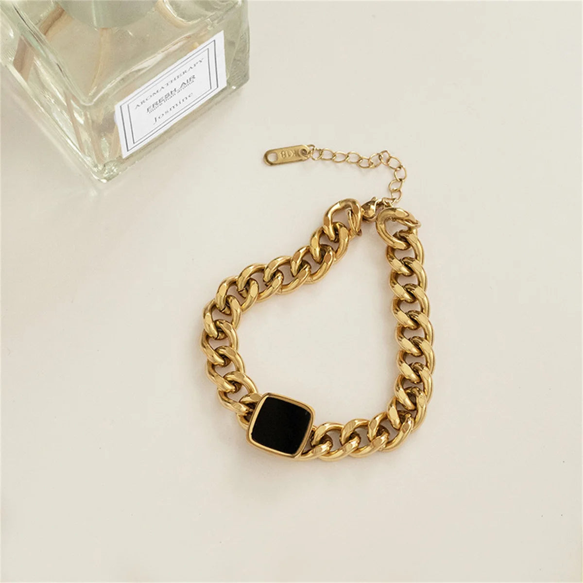 KIMLUD, Fashion Jewelry Personalized and Exaggerated Titanium Steel Thick Chain Necklace Versatile Black Square Pendant For Women, 0609 gold Bracelet, KIMLUD APPAREL - Womens Clothes