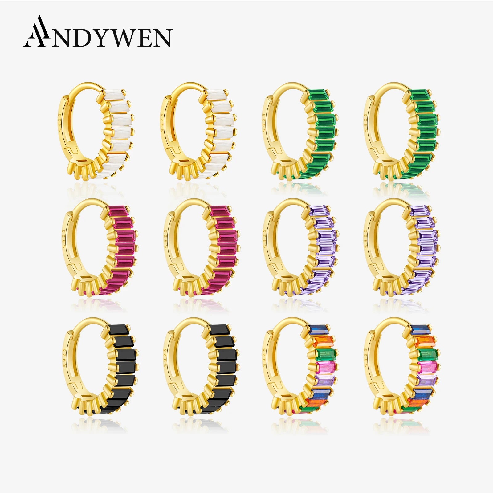 Andywen 100% 925 Sterling Silver Rainbow Color Hoops Circle Round Earring Piercing CZ Zircon Pave Pendiente Ohrringe Jewelry - KIMLUD