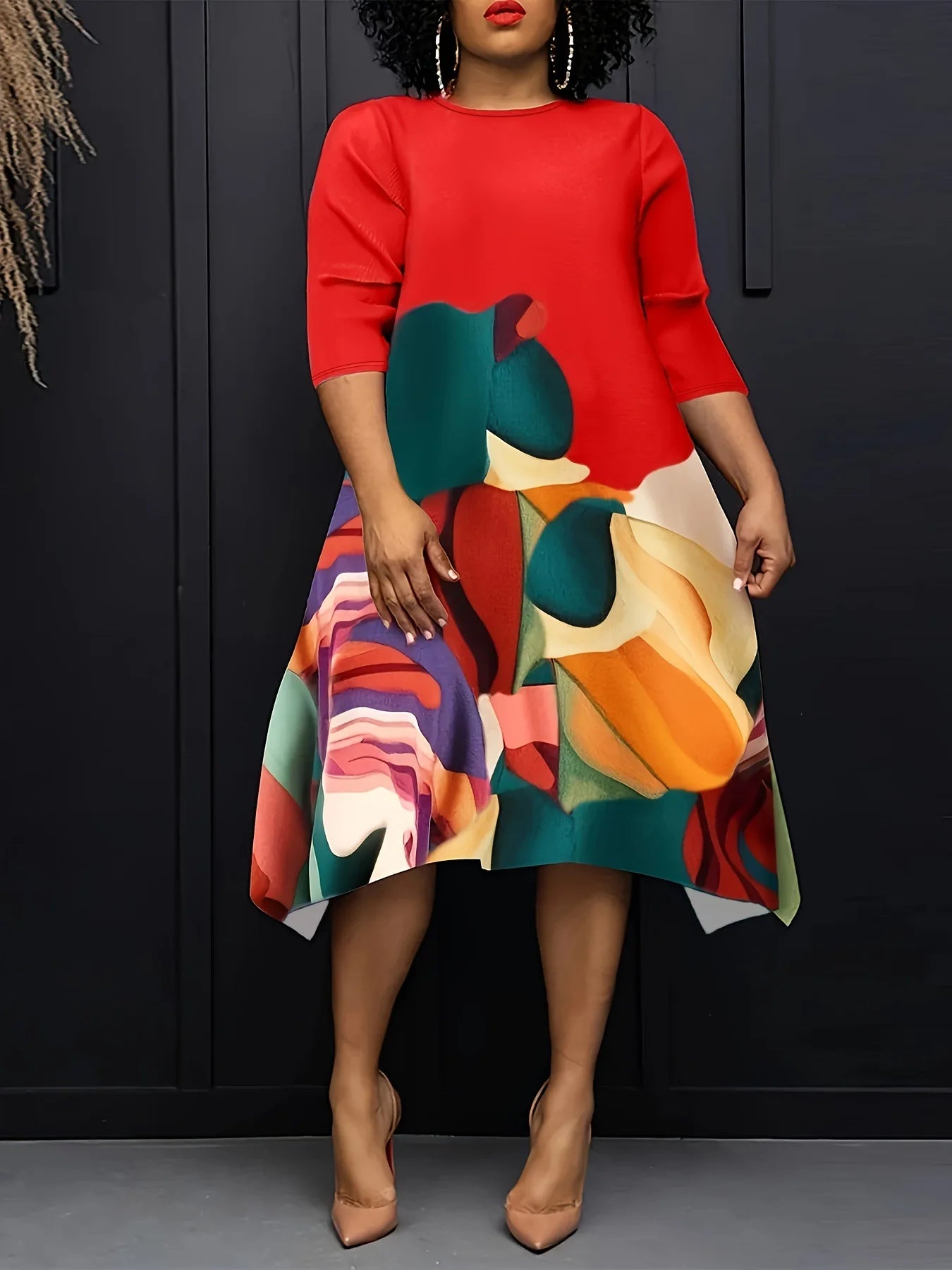 CM.YAYA 2024 Summer Women Short Sleeve Midi Dress Plus Size Irregular Floral Print Streetwear Night Club Africa Casual Dresses