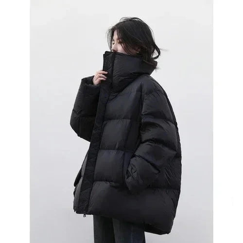 KIMLUD, CHIC VEN Women Down Coats Long Sleeve New Soft Solid Lightweight Bread Down Jacket Female Warm Coat Lapel Outerwear Winter 2023, Black / S, KIMLUD APPAREL - Womens Clothes