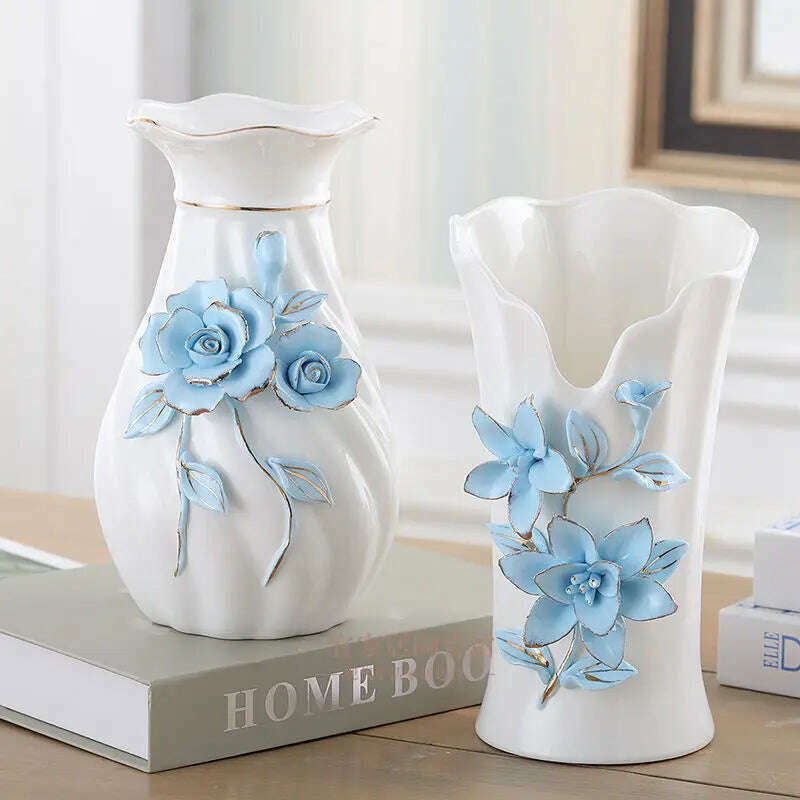 A pair of Nordic style small vases, simple white ceramic ornaments, living room, European style flower decorations, 2 pieces - KIMLUD