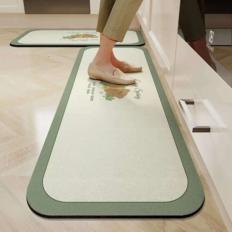 KIMLUD, Absorbent Kitchen Floor Mat Diatomaceous Mud Floor Mats Doorstep Water Absorption Oil Absorption Anti Slip Rug Bathroom Carpet, Green and White / 50x60 and 50x160cm, KIMLUD Womens Clothes