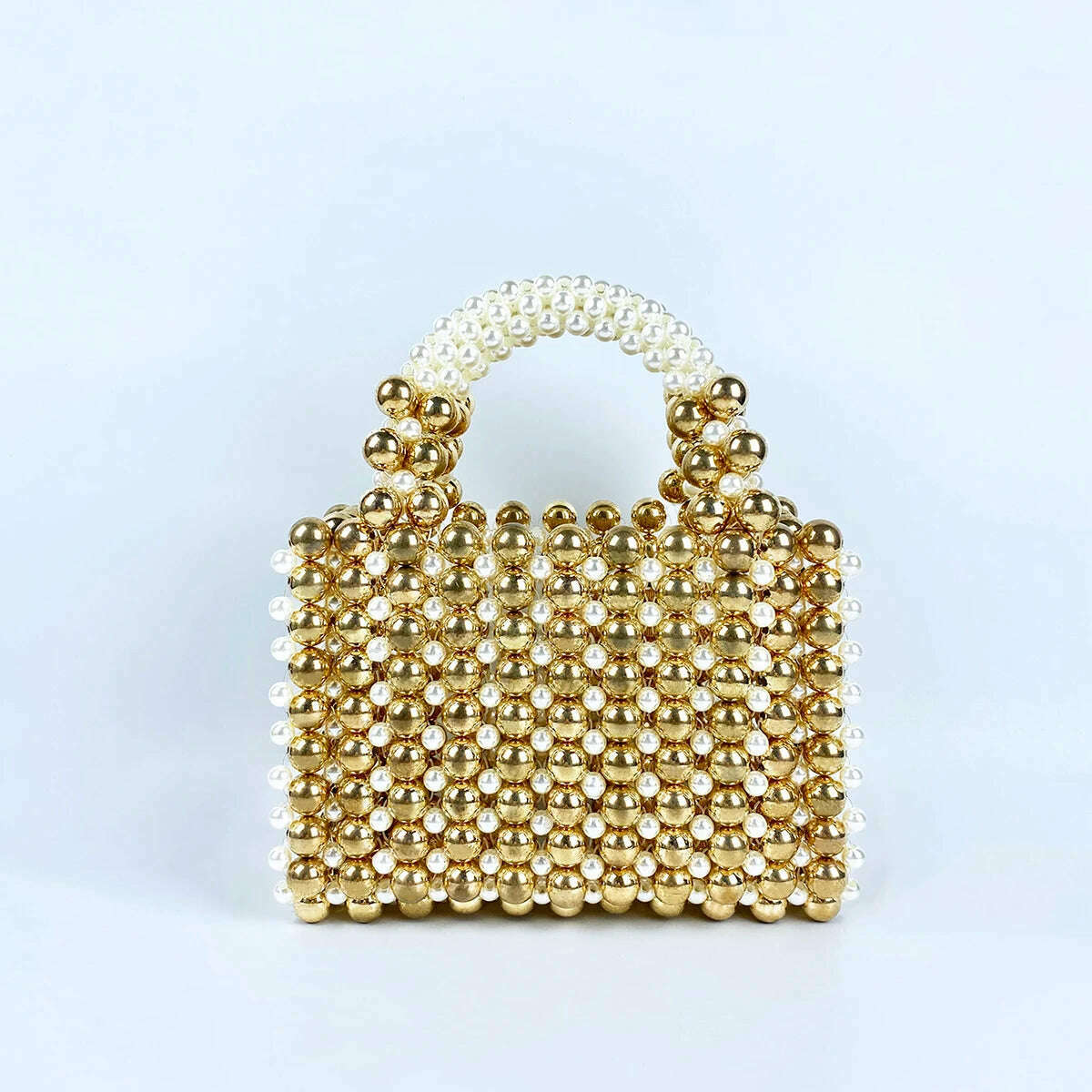 KIMLUD, Advanced mobile phone bag with gold round beads, acrylic handheld beaded handmade women's bag, fashionable casual dinner bag, Gold, KIMLUD Womens Clothes