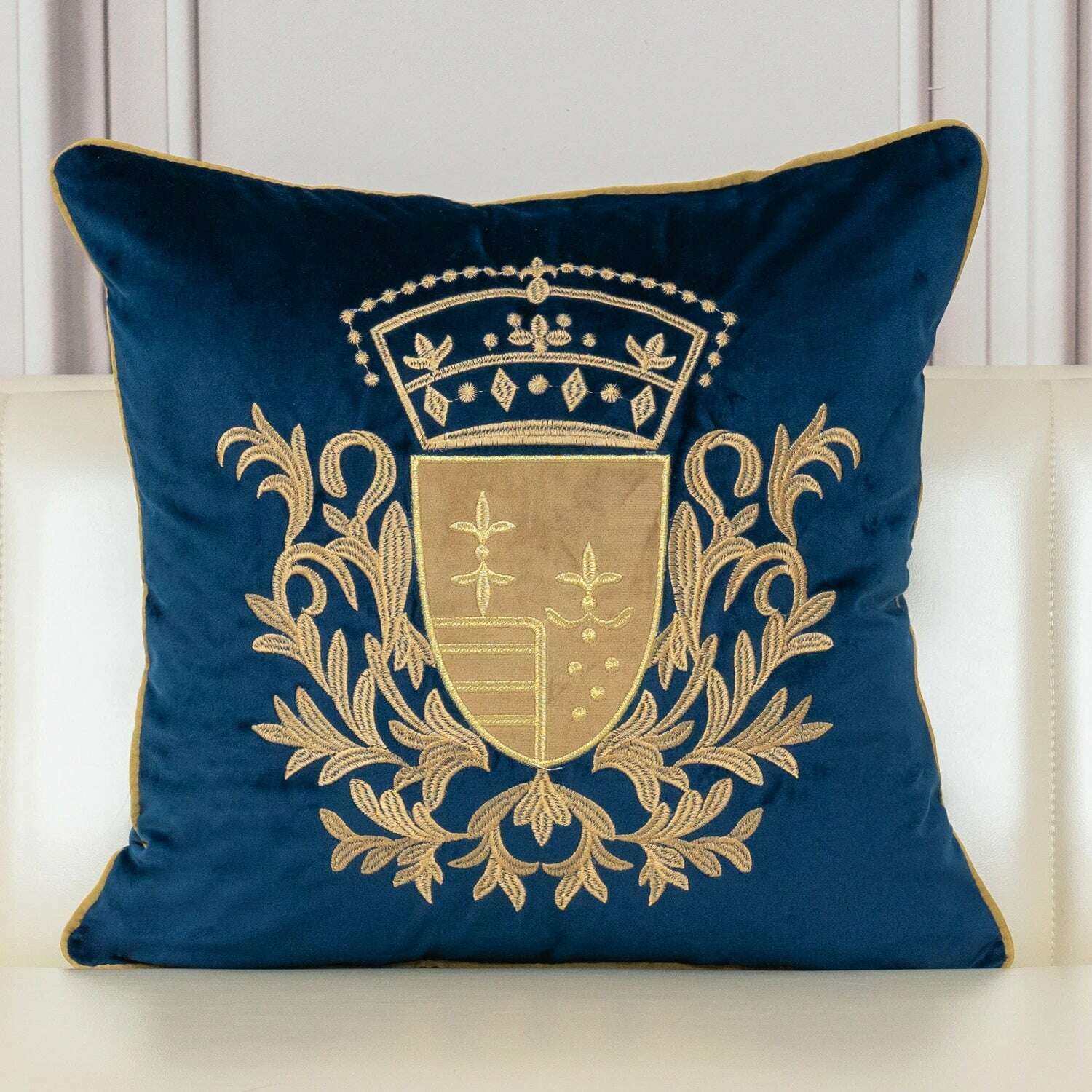 KIMLUD, Aeckself Luxury European Embroidery Velvet Cushion Cover Home Decor Navy Blue Gold Beige Black Throw Pillow Case, 45x45cm / Navy Blue-TY, KIMLUD Womens Clothes