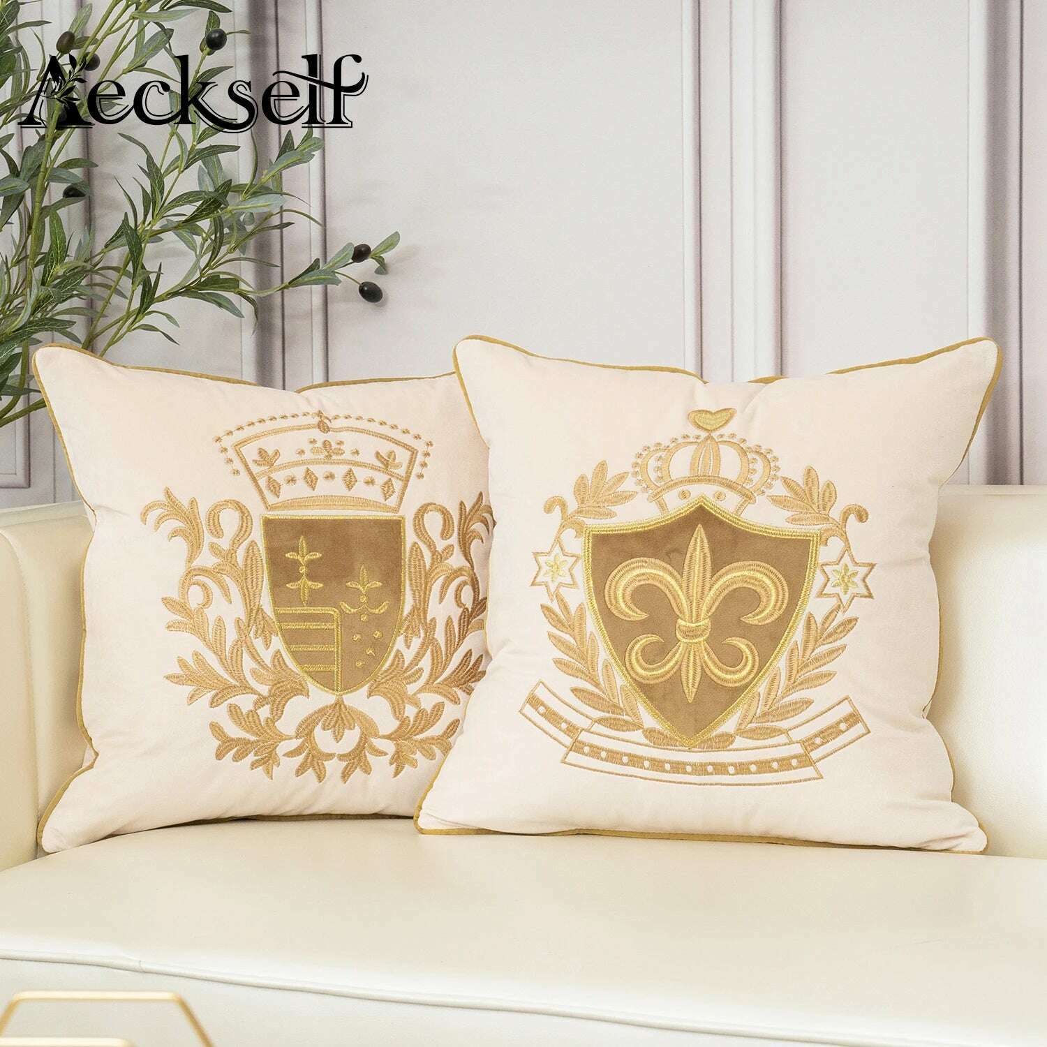 KIMLUD, Aeckself Luxury European Embroidery Velvet Cushion Cover Home Decor Navy Blue Gold Beige Black Throw Pillow Case, KIMLUD Womens Clothes