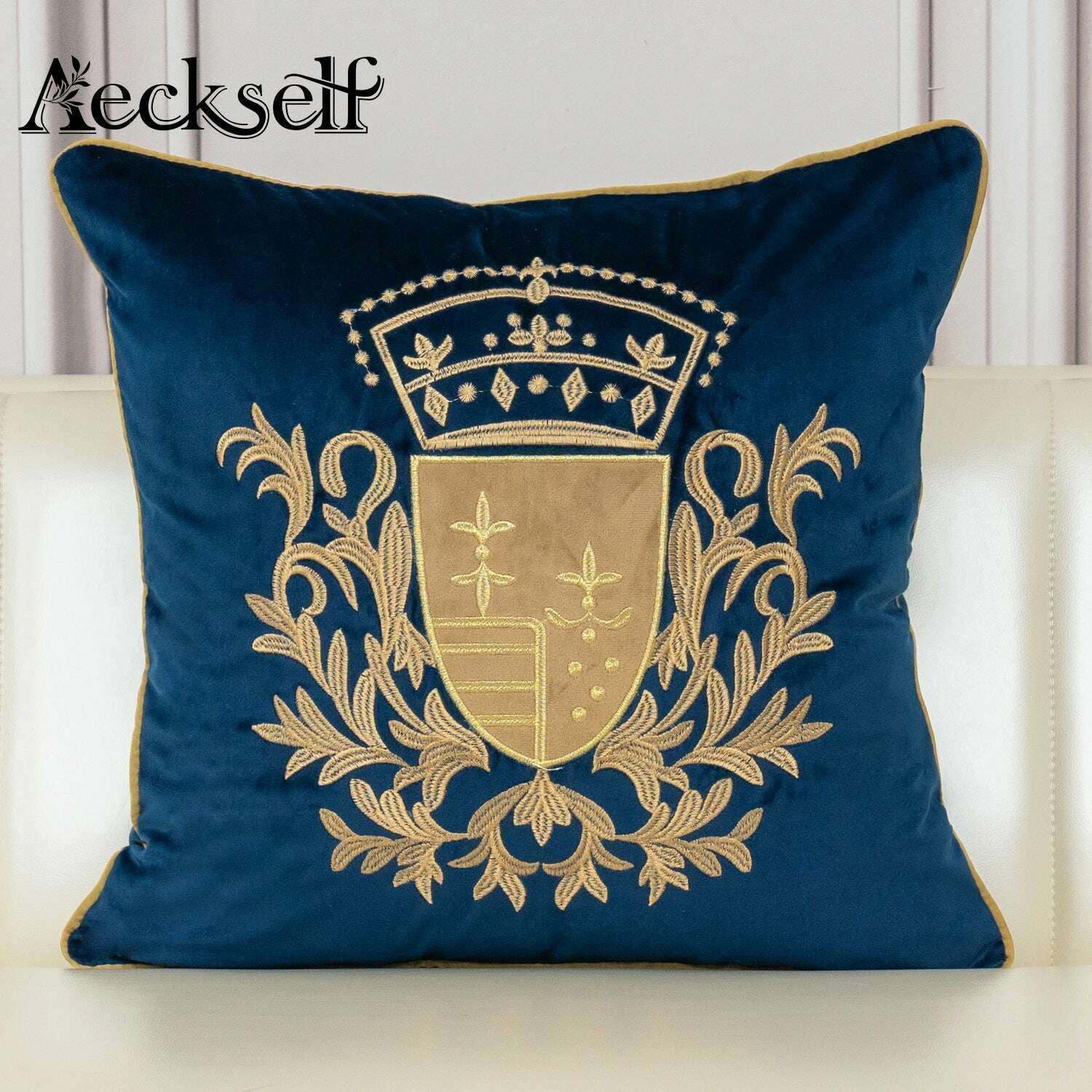 KIMLUD, Aeckself Luxury European Embroidery Velvet Cushion Cover Home Decor Navy Blue Gold Beige Black Throw Pillow Case, KIMLUD Womens Clothes