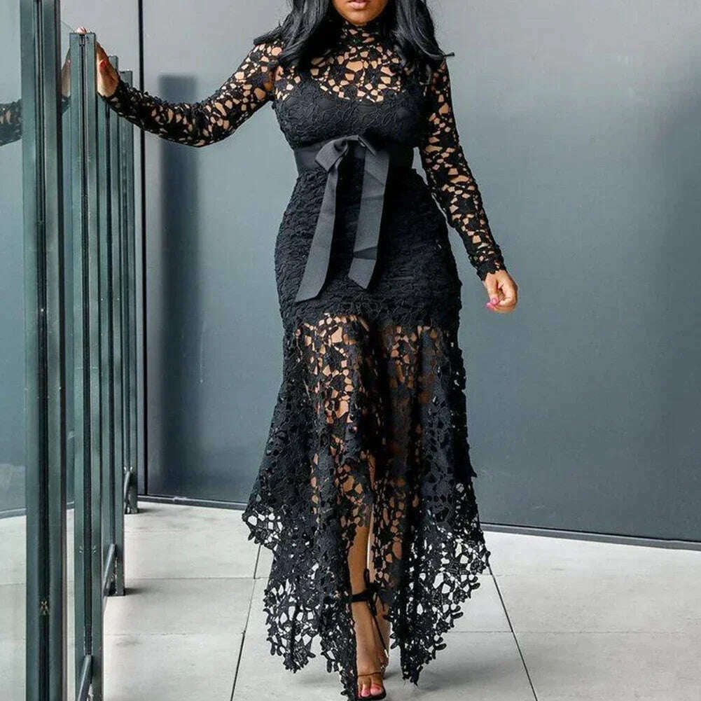 Affordable Brand New Dress Lace Women Dress Bodycon Evening Party Ladies Maxi Dresses Long Sleeve Plus Size For Women - KIMLUD