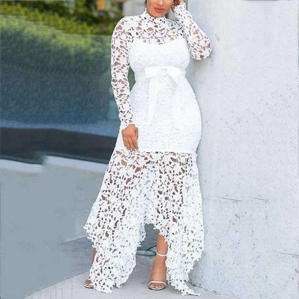 KIMLUD, Affordable Brand New Dress Lace Women Dress Bodycon Evening Party Ladies Maxi Dresses Long Sleeve Plus Size For Women, White / CHINA / 4XL, KIMLUD APPAREL - Womens Clothes