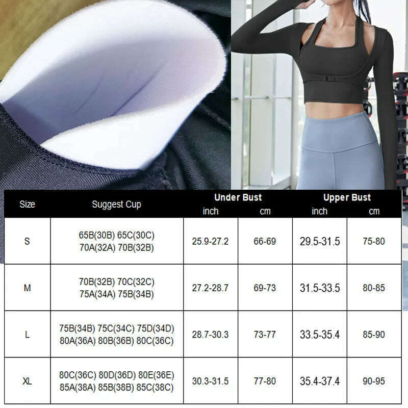 KIMLUD, Aiithuug Padded Gym Shirts Long Sleeve Women Yoga Shirts Fake Two Pieces Fitness Tops with Underbust Fastener Sexy Workout Top, KIMLUD Womens Clothes