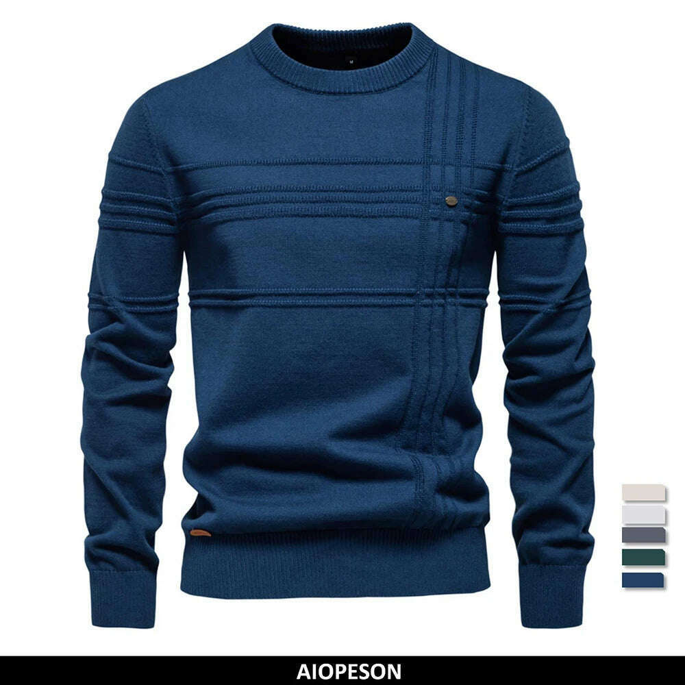 KIMLUD, AIOPESON Mens Crewneck Pullover Sweater Knitted Cotton Stripped Quality Autumn Winter Warm Sweaters for Men, KIMLUD Womens Clothes