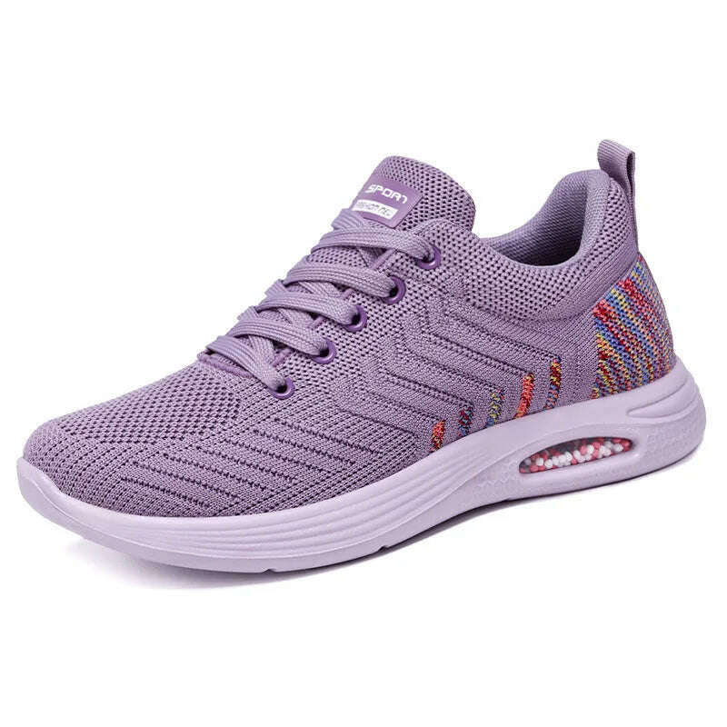 KIMLUD, Air Cushion Sports Shoes Fashion and Trendy Women Shoes Elastic Band Casual Sneakers Shoes for Women Zapatos De Mujer 2023, Purple / 41, KIMLUD Womens Clothes