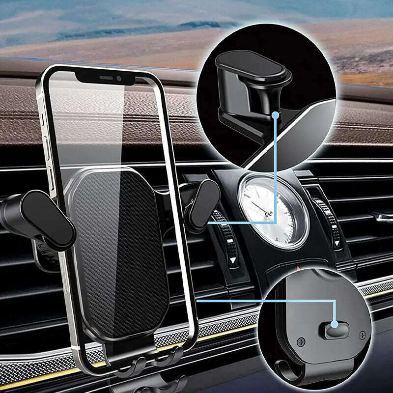 Air Vent Car Phone Holder Gravity Lock Phone Mount 360-Degree Flexible Adjustment Universal Auto Phone Stand for 4-7 Inches - KIMLUD