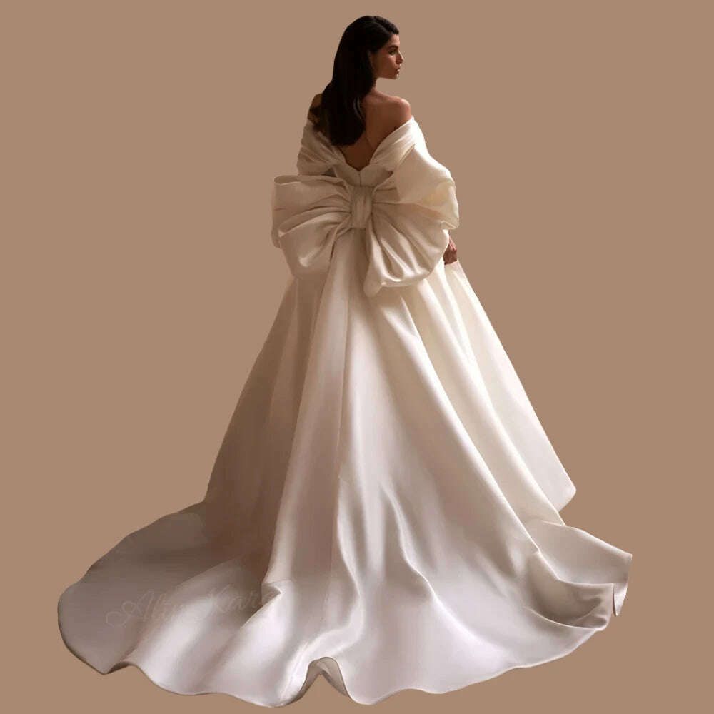 KIMLUD, Alim Kara Off Shoulder Wedding Dress 2024 Bow Satin Sweetheart A-Line Chic Bridal Gown Princess EL201 Plus Size Vestido De Novia, KIMLUD Womens Clothes