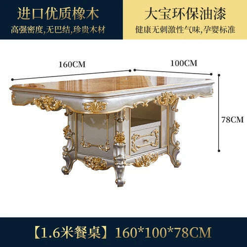 KIMLUD, All-solid wood dining table and chair combination villa rectangular western dining table large household dining table, 1.6 0.9M, KIMLUD Womens Clothes