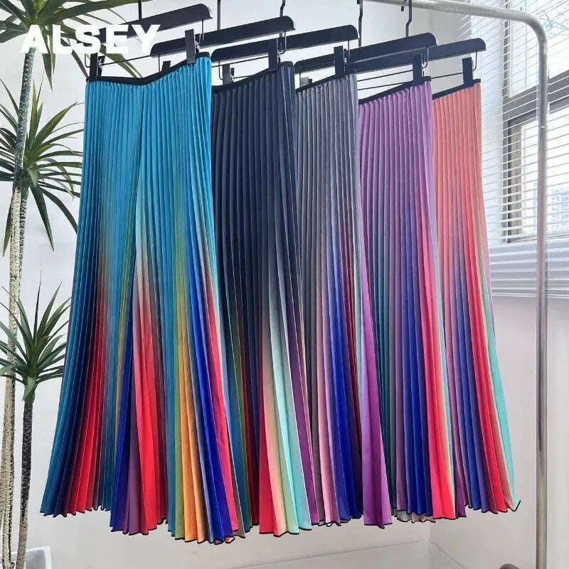 ALSEY Miyake Pleated Slim Hundred Fashion Rainbow Color Gradient Women's Office Lady Casual Pants Spring/Summer 2024 New - KIMLUD