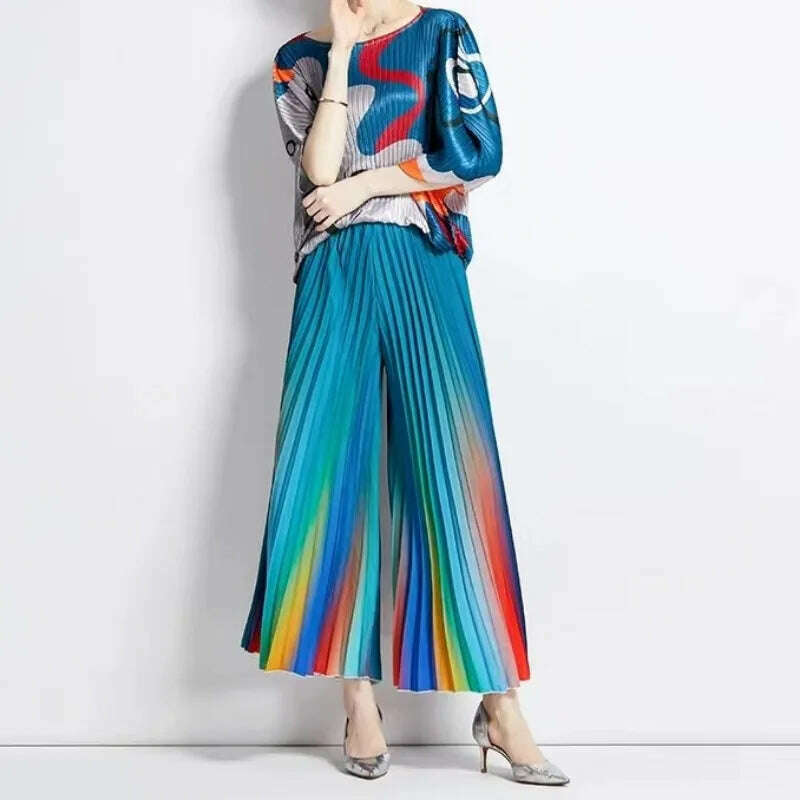 ALSEY Miyake Pleated Slim Hundred Fashion Rainbow Color Gradient Women's Office Lady Casual Pants Spring/Summer 2024 New - KIMLUD