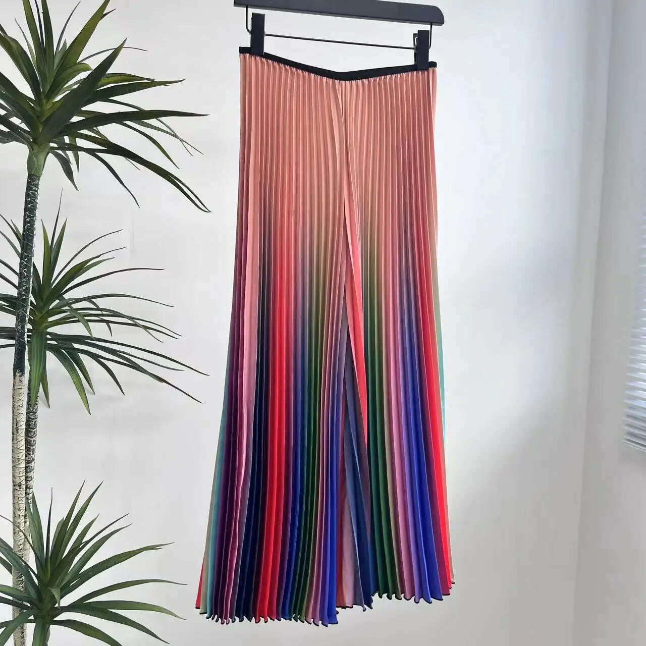 ALSEY Miyake Pleated Slim Hundred Fashion Rainbow Color Gradient Women's Office Lady Casual Pants Spring/Summer 2024 New - KIMLUD