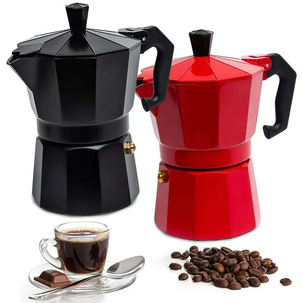 KIMLUD, Aluminum Moka Pot 300ml Authentic Italian Espresso Coffee Maker for Stovetop Home Outdoor Black Red Coffee Moka Pot, KIMLUD Womens Clothes