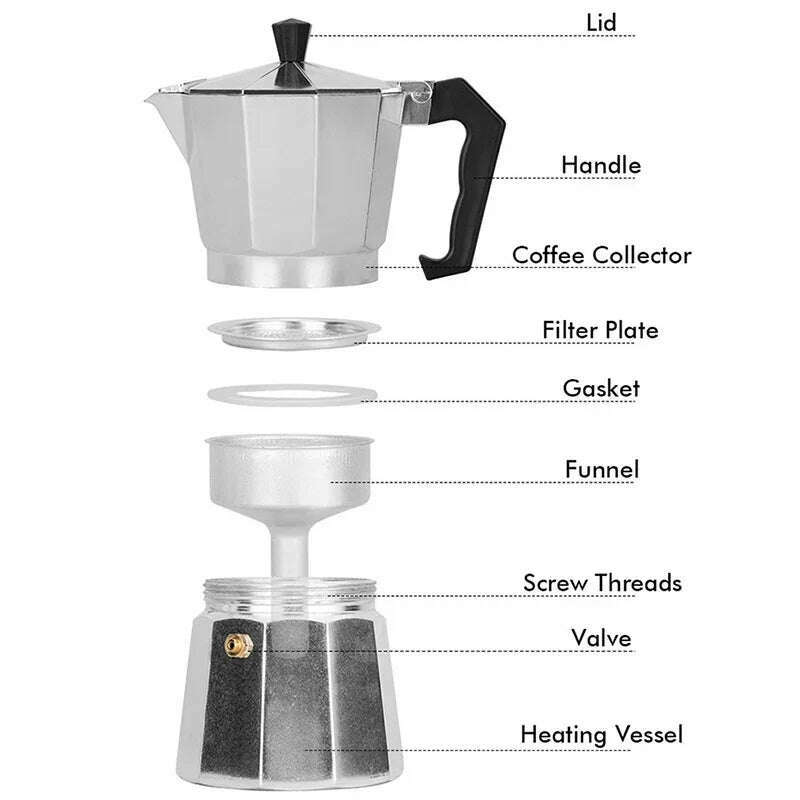 KIMLUD, Aluminum Moka Pot 300ml Authentic Italian Espresso Coffee Maker for Stovetop Home Outdoor Black Red Coffee Moka Pot, KIMLUD Womens Clothes