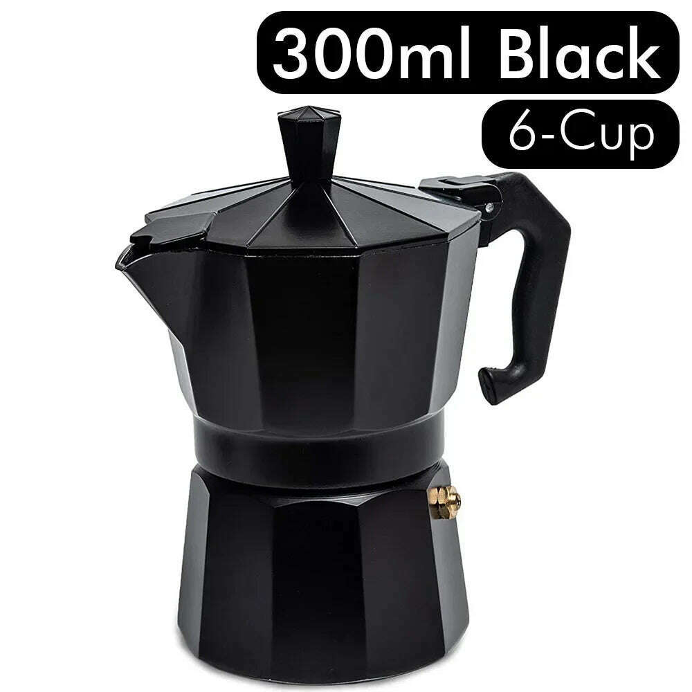 KIMLUD, Aluminum Moka Pot 300ml Authentic Italian Espresso Coffee Maker for Stovetop Home Outdoor Black Red Coffee Moka Pot, Black 6-Cup, KIMLUD APPAREL - Womens Clothes