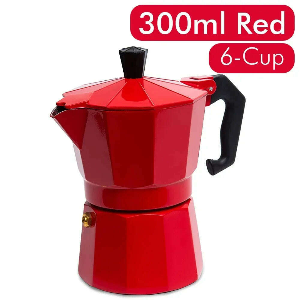 KIMLUD, Aluminum Moka Pot 300ml Authentic Italian Espresso Coffee Maker for Stovetop Home Outdoor Black Red Coffee Moka Pot, Red 6-Cup, KIMLUD APPAREL - Womens Clothes