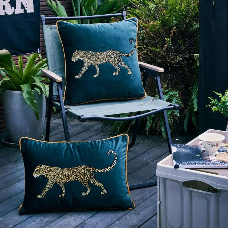 American Decorative Pillowcase Wild Animal Leopard Embroidered Pillow Case - KIMLUD