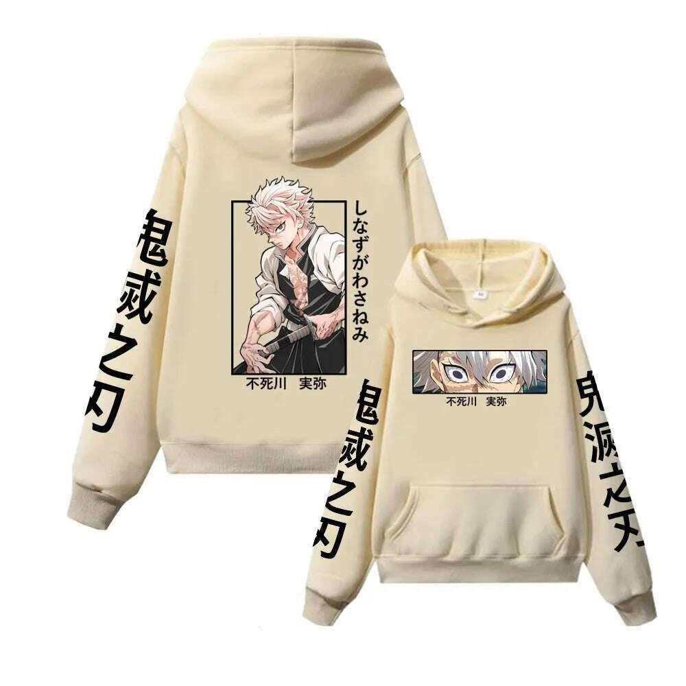 KIMLUD, Anime Hoodie Sanemi Shinazugawa Long Sleeve Hip Hop Pullover Demon Slayer Cosplay Costume, Khaki / XXL, KIMLUD APPAREL - Womens Clothes