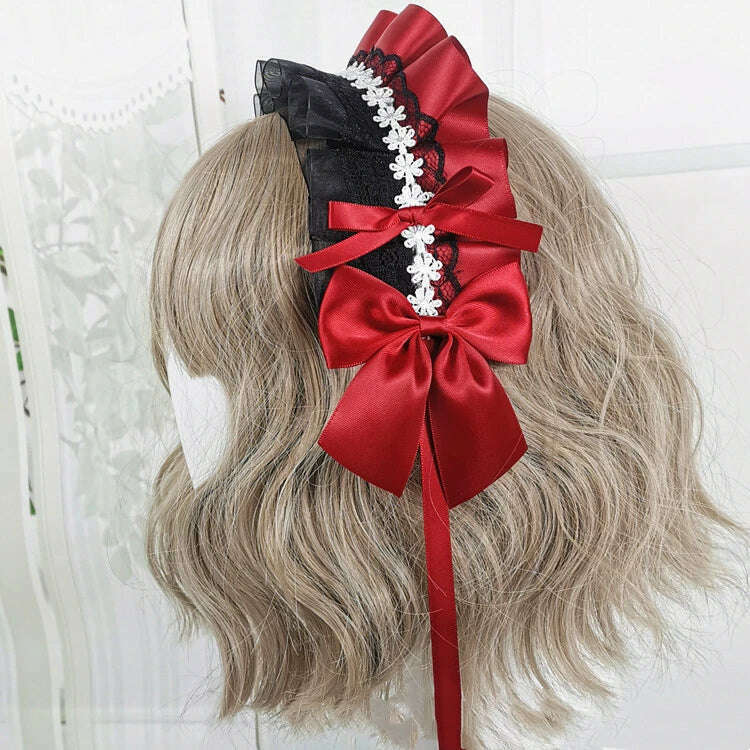 Anime Maid Lovely Sweet Headband Lolita Maid Lace Flower Headwear Cosplay Hair Hoop Hand Made for Girls Gift Hair Accessory - KIMLUD