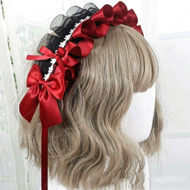 KIMLUD, Anime Maid Lovely Sweet Headband Lolita Maid Lace Flower Headwear Cosplay Hair Hoop Hand Made for Girls Gift Hair Accessory, KIMLUD Womens Clothes