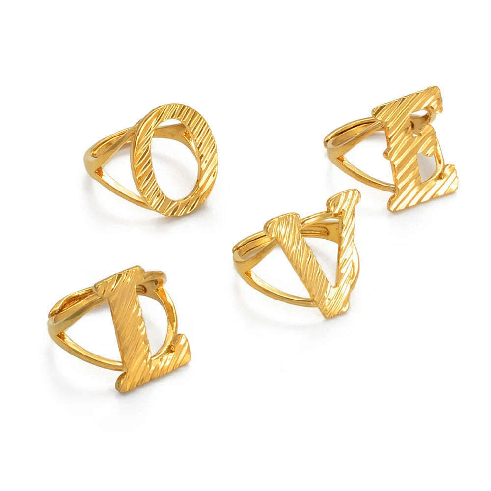 Anniyo A-Z Letters Ring Women Girl Gold Color African Initial Rings Resizable English Jewelry Alphabet Finger Ring Arab #241206 - KIMLUD