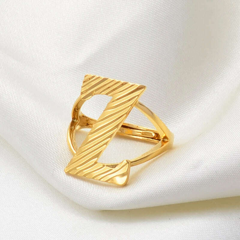 Anniyo A-Z Letters Ring Women Girl Gold Color African Initial Rings Resizable English Jewelry Alphabet Finger Ring Arab #241206 - KIMLUD