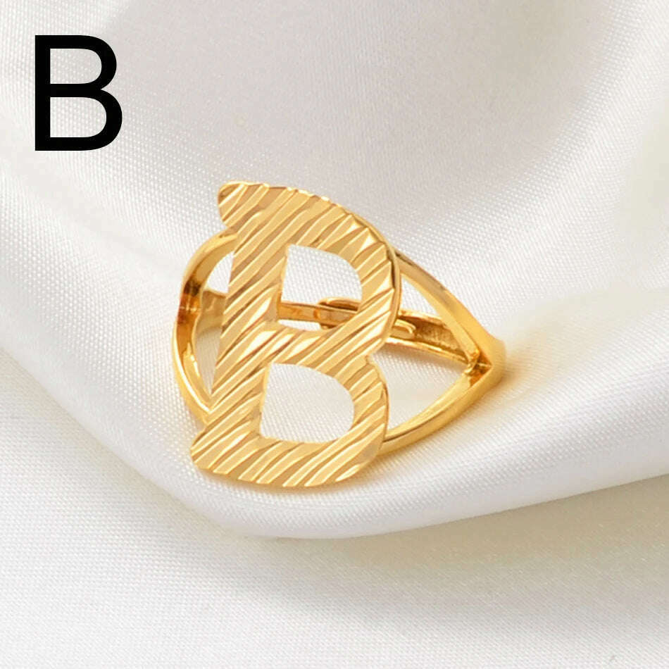 Anniyo A-Z Letters Ring Women Girl Gold Color African Initial Rings Resizable English Jewelry Alphabet Finger Ring Arab #241206 - KIMLUD