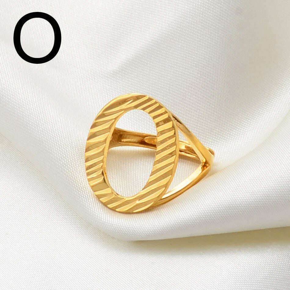 Anniyo A-Z Letters Ring Women Girl Gold Color African Initial Rings Resizable English Jewelry Alphabet Finger Ring Arab #241206 - KIMLUD