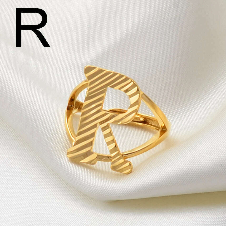 Anniyo A-Z Letters Ring Women Girl Gold Color African Initial Rings Resizable English Jewelry Alphabet Finger Ring Arab #241206 - KIMLUD