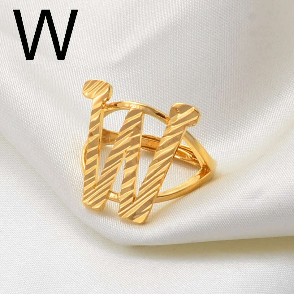 Anniyo A-Z Letters Ring Women Girl Gold Color African Initial Rings Resizable English Jewelry Alphabet Finger Ring Arab #241206 - KIMLUD