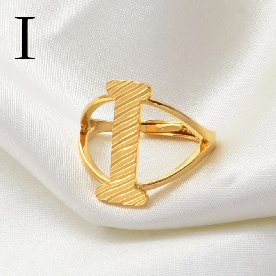 Anniyo A-Z Letters Ring Women Girl Gold Color African Initial Rings Resizable English Jewelry Alphabet Finger Ring Arab #241206 - KIMLUD