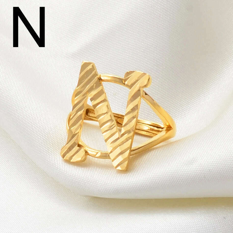 Anniyo A-Z Letters Ring Women Girl Gold Color African Initial Rings Resizable English Jewelry Alphabet Finger Ring Arab #241206 - KIMLUD