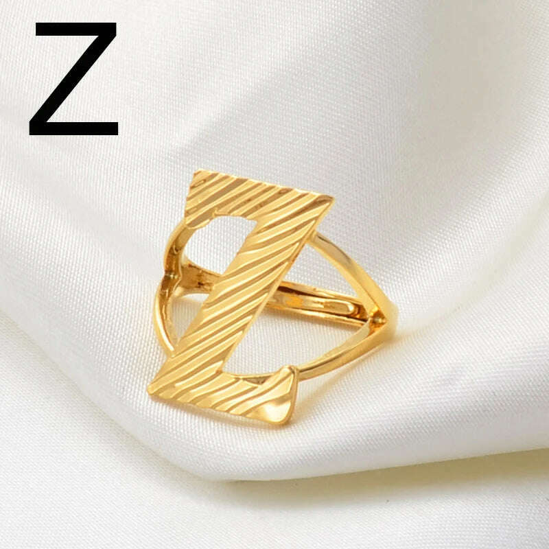 Anniyo A-Z Letters Ring Women Girl Gold Color African Initial Rings Resizable English Jewelry Alphabet Finger Ring Arab #241206 - KIMLUD