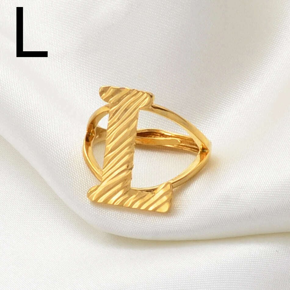 Anniyo A-Z Letters Ring Women Girl Gold Color African Initial Rings Resizable English Jewelry Alphabet Finger Ring Arab #241206 - KIMLUD