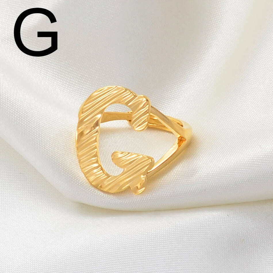 Anniyo A-Z Letters Ring Women Girl Gold Color African Initial Rings Resizable English Jewelry Alphabet Finger Ring Arab #241206 - KIMLUD