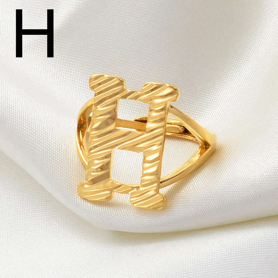 Anniyo A-Z Letters Ring Women Girl Gold Color African Initial Rings Resizable English Jewelry Alphabet Finger Ring Arab #241206 - KIMLUD