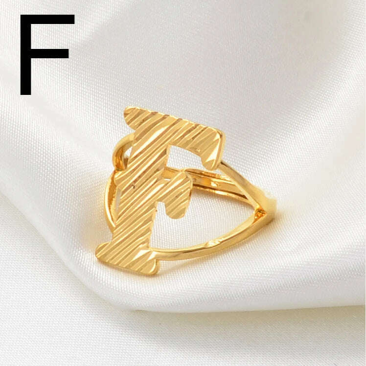 Anniyo A-Z Letters Ring Women Girl Gold Color African Initial Rings Resizable English Jewelry Alphabet Finger Ring Arab #241206 - KIMLUD