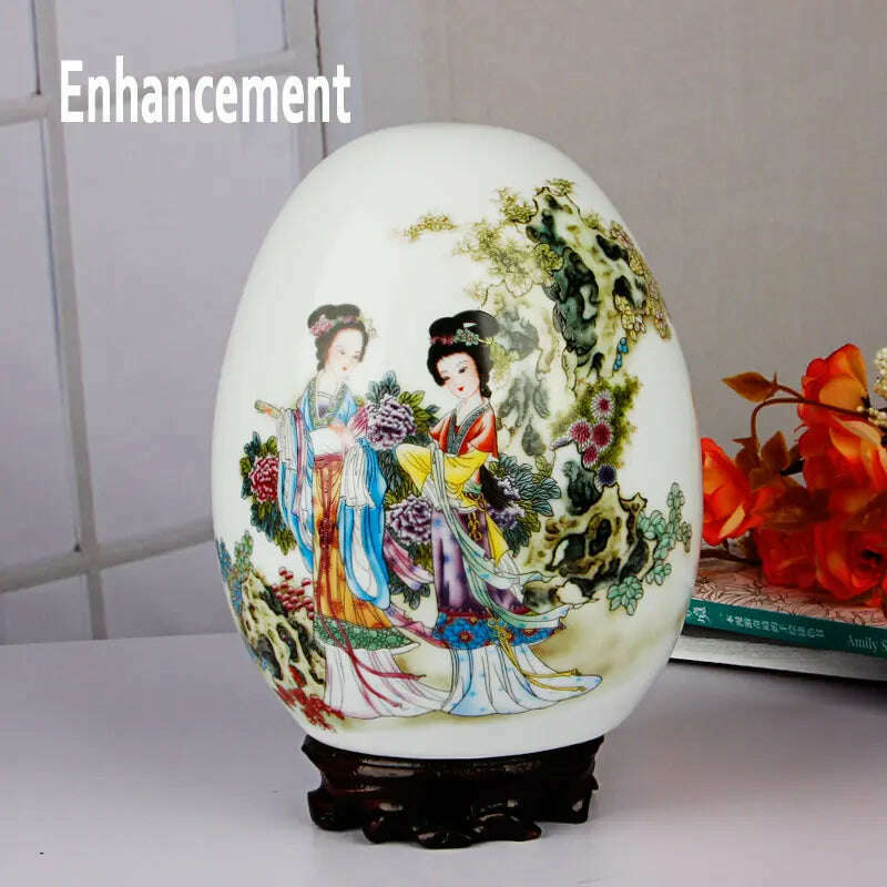 KIMLUD, Antique Jingdezhen Ceramic Vase Lucky Egg Chinese Ancient Beauty Prosperous Egg Contemporary Home Decoration Furnishing Article, KIMLUD Womens Clothes