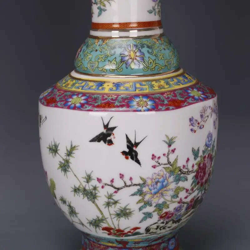 KIMLUD, Antique vase with enamel, flowers and birds in Qianlong period of Qing Dynasty, KIMLUD Womens Clothes