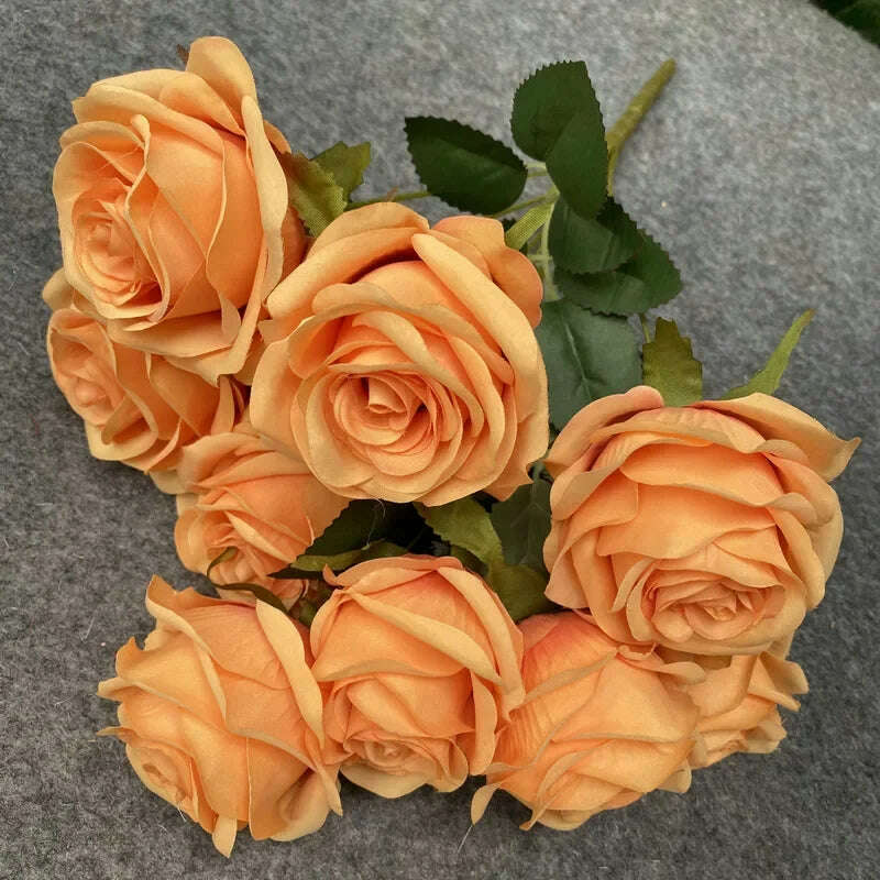 KIMLUD, Artificial Silk Rose Bouquet Romantic Wedding Bridal Bouquet Home Garden Desktop Flower Arrangement Photography  Fake Flowers, orange, KIMLUD Womens Clothes