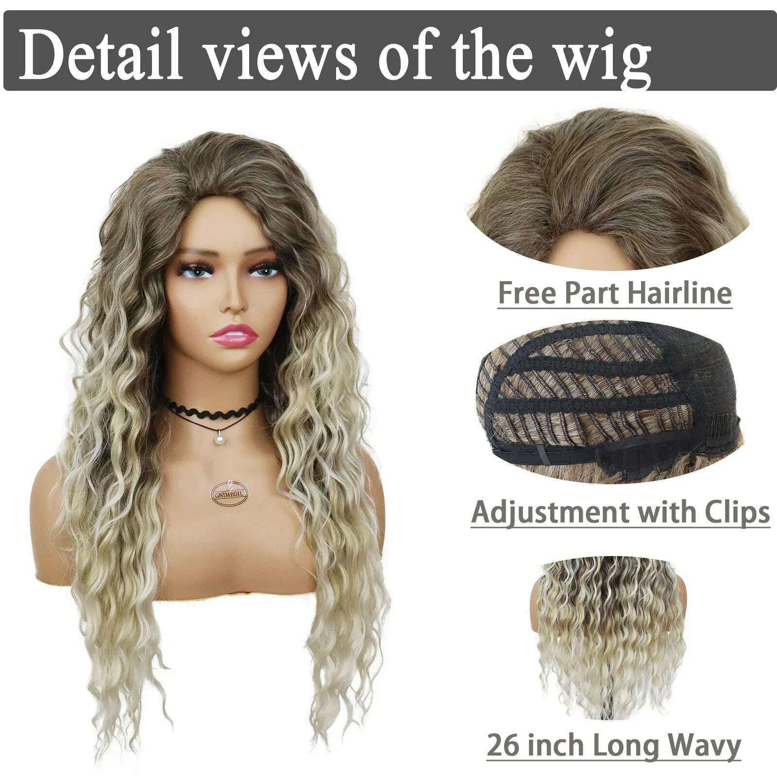 KIMLUD, Ash Blonde Curly Wig Synthetic Long Curly Hair Wigs for Women Fluffy Hairstyle Wave Ombre Wig Costume Carnival Party Regular Wig, KIMLUD Womens Clothes