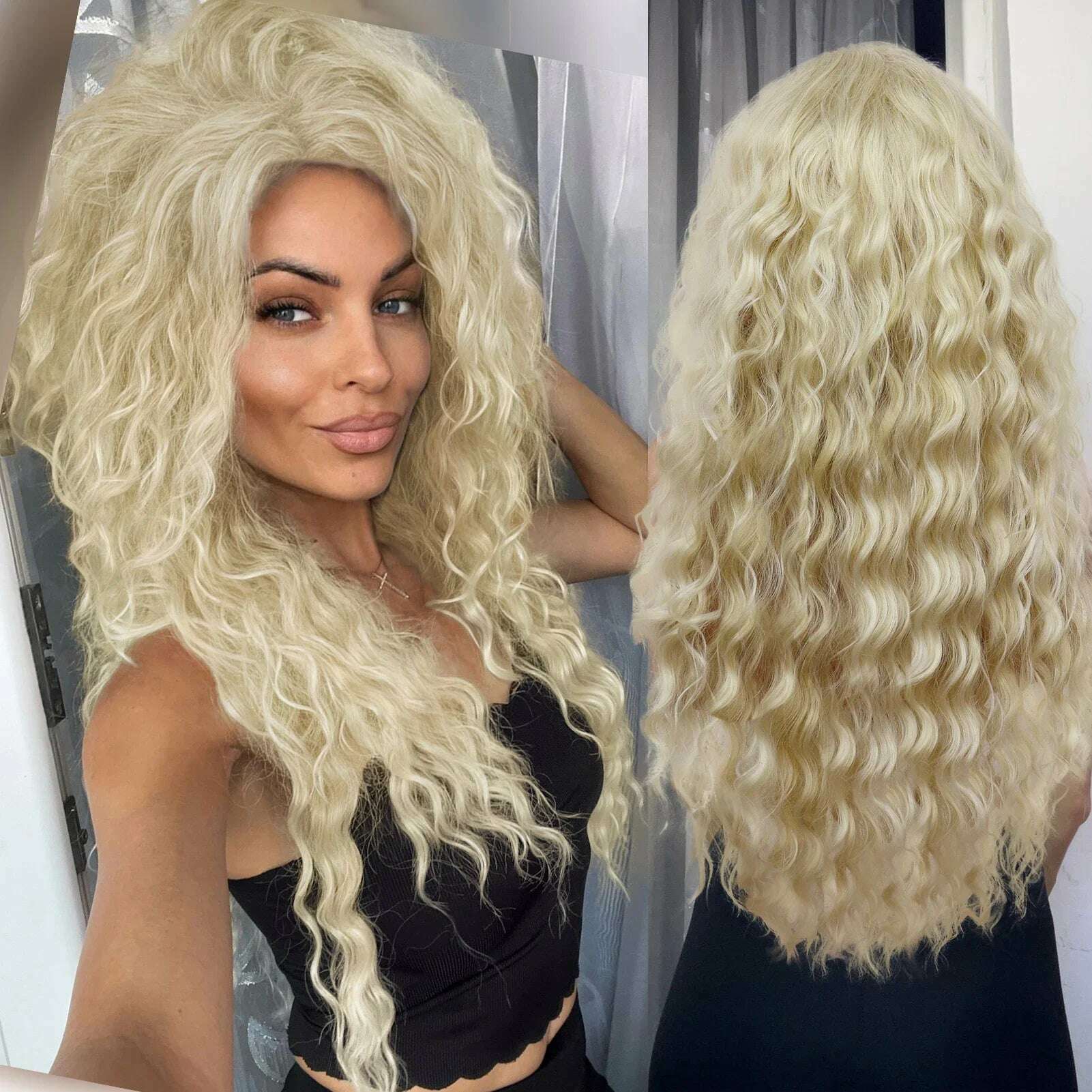 KIMLUD, Ash Blonde Curly Wig Synthetic Long Curly Hair Wigs for Women Fluffy Hairstyle Wave Ombre Wig Costume Carnival Party Regular Wig, Blonde / 26inches, KIMLUD APPAREL - Womens Clothes