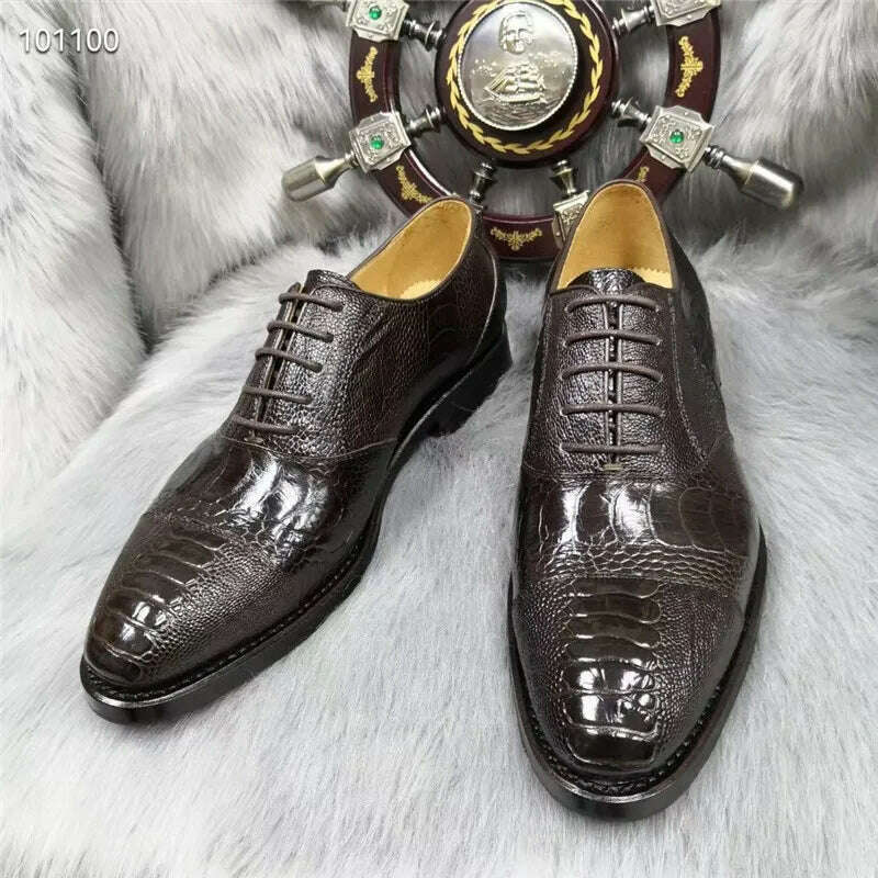 KIMLUD, Authentic Real Ostrich Foot Skin Black Brown Color Handmade Men's Formal Oxfords Genuine Exotic Leather Male Lace-up Dress Shoes, KIMLUD Womens Clothes