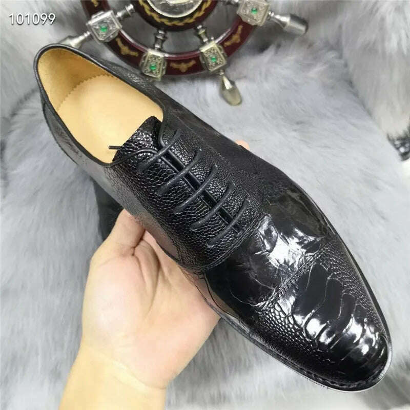 KIMLUD, Authentic Real Ostrich Foot Skin Black Brown Color Handmade Men's Formal Oxfords Genuine Exotic Leather Male Lace-up Dress Shoes, KIMLUD Womens Clothes