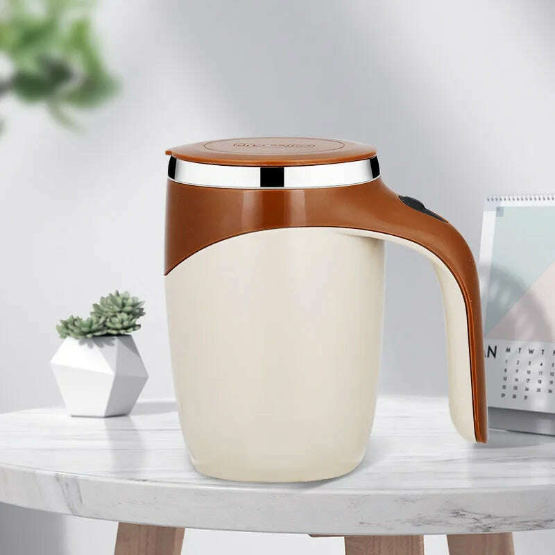 KIMLUD, Automatic Stirring Cup Mug Rechargeable Portable Coffee Electric Stirring Stainless Steel Rotating Magnetic Home Drinking Tools, Coffee color / 301-400ml, KIMLUD APPAREL - Womens Clothes